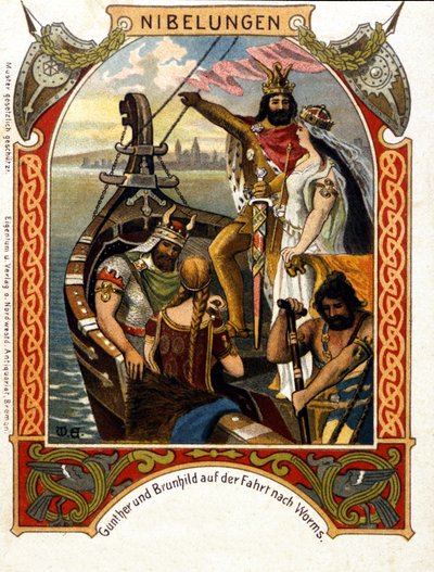 Die Nibelungen, ópera composta por Heinrich Dorn (1804-1892) em 1854, maestro e compositor alemão. chromolithographof do século XIX. de Unknown artist