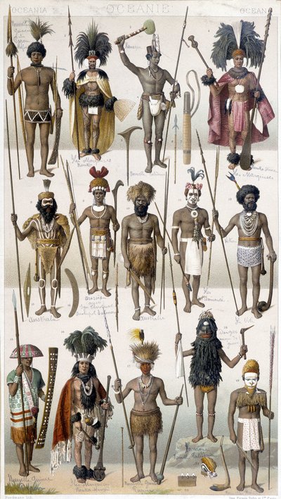 Diferentes trajes de Guerreiros da Oceania. de Unknown artist
