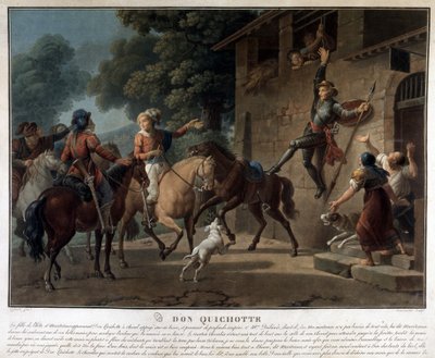 Dom Quixote a cavalgar na sua lança. de Unknown artist