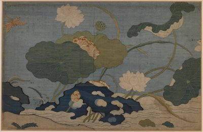 Libélula e plantas de lótus de Unknown artist