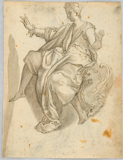 Desenho: A) Personificação da caridade, B) Uma mulher aterrorizada de Unknown artist