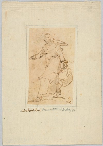 Desenho: Esboço de uma mulher andando e carregando uma cesta de Unknown artist