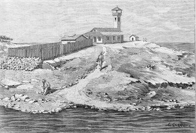 O caso Dreyfus: Capitão Alfred Dreyfus (1859 - 1935) deportado para a Ilha do Diabo (1895 - 1899) na Guiana. Gravura. de Unknown artist