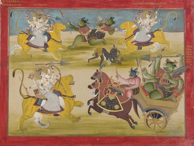 Durga lutando contra o Shunga e Nishunga do Rakshasa, de um Devi Mahatmya de Unknown artist