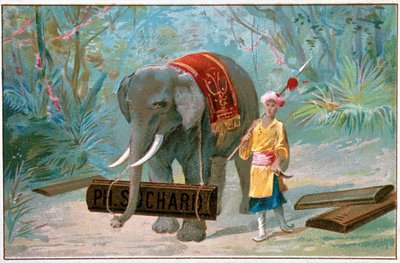 Elefante e Cornac, publicidade "Suchard", v. 1895 de Unknown artist