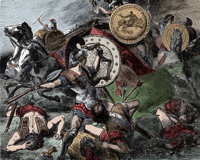 Epaminondas Rescues Pelopidas - Grécia Antiga: Epaminondas (418-362 AC) salva Pelopidas (420-364 AC) durante a Guerra de Corinto (395-387 AC) de Unknown artist