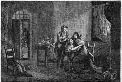 Eugene e Hortense Beauharnais consolando a sua mãe Josephine de Beauharnais na sua prisão (Prison des Carmes) de Unknown artist