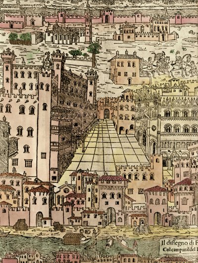 Ferrara: vista da cidade, detalhe de um corte de madeira anônimo de Unknown artist