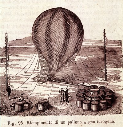 Operação de enchimento de um balão de gás hidrogênio. de Unknown artist