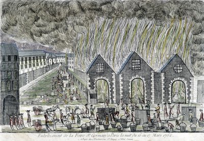 Incêndio da feira Saint Germain em Paris, em 1762. de Unknown artist
