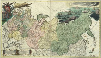 Primeiro Mapa Geral do Império Russo - Mestre anônimo - 1745 - Gravura em cobre, aquarela - Academia de Ciências, São Petersburgo de Unknown artist