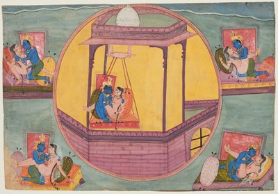 Cinco Poses de Krishna Making Love, de um Bikaner Bhagavata Purana de Unknown artist