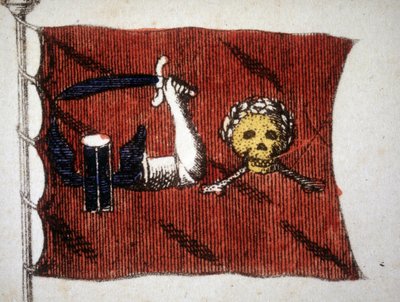 Bandeira dos piratas bárbaros, gravada em finais do século XVIII. de Unknown artist