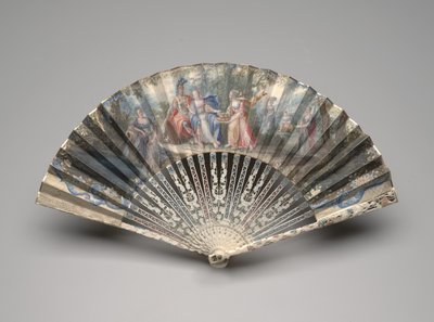 Leque dobrável com tema clássico, possivelmente uma alegoria do casamento, c.1750s-60s (guache em folha de pergaminho, marfim, douramento, guache e latão) de Unknown artist