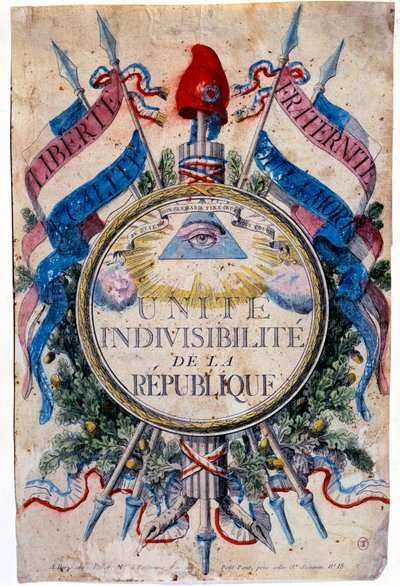 Revolução Francesa: "Liberte, egalite, fraternidade ou morte". Unite indivisibilite of the republic", os símbolos revolucionários de Unknown artist