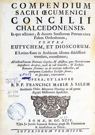 Frontispice de" Compendium sacri oecumenici concilii chalcedonensis". de Unknown artist