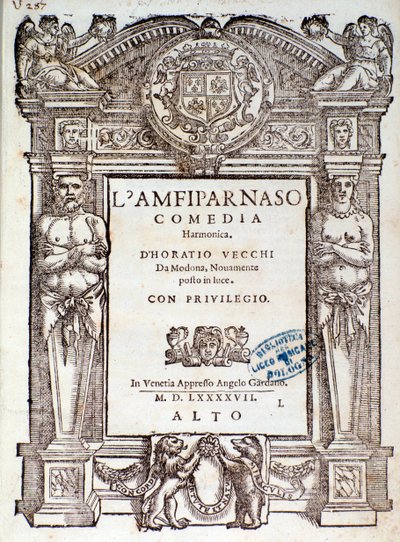 Frontispício da comédia Amfiparnaso madrigal de Orazio Vecchi de Unknown artist
