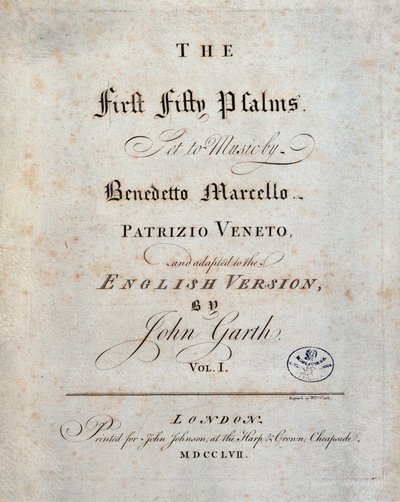Frontispício dos Cinquenta Primeiros Salmos, de Benedetto Marcello de Unknown artist