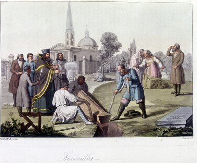 Funeral de acordo com o Rito Ortodoxo na Rússia - em "O Traje Antigo e Moderno". de Unknown artist