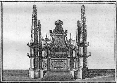 Funeral de um papa no século XVIII: o catafalque do falecido papa. Gravura em "Histoire des religions". de Unknown artist