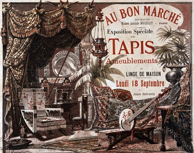 Mobiliário e tapetes de móveis - anúncio da loja "Le bon marche", finais do século XIX. de Unknown artist