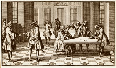 Game room in the 18th century - Gravura de Sebastien Le Clerc em "Essay d