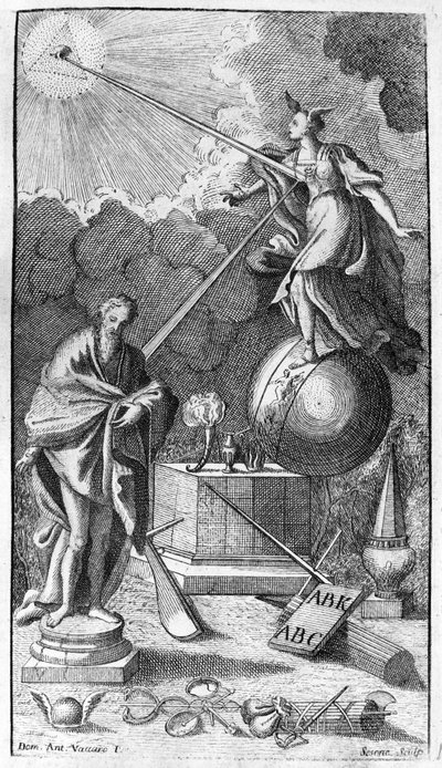 Giambattista Vico. Também chamado Giovanni, Gian Battista, Jean Baptiste ou Jean-Baptiste. Antiporta (Falso título) de "La Scienza Nuova", Nápoles 1744. de Unknown artist