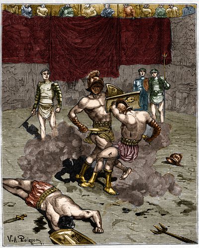 Luta de gladiadores. Gravura do século XIX. de Unknown artist
