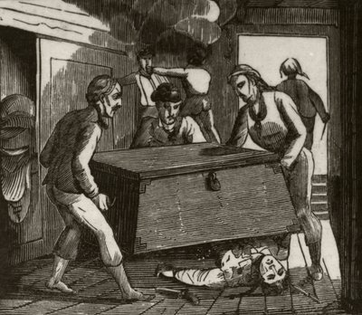 "Gordon e seus companheiros pressionando o capitão francês até a morte com um grande peito", c.1836 de Unknown artist