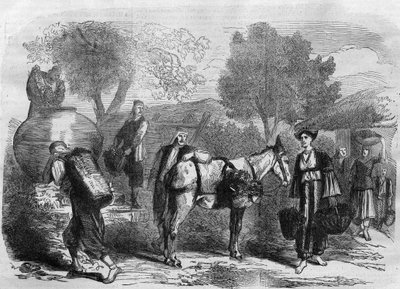 Colheita de uvas no Chipre - Gravura do "Le Journal Illustré". de Unknown artist