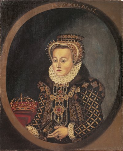 Gunilla Bielke, reine consort de Suede Finlande - Retrato de Gunilla Bielke (1568-1597), Rainha da Suécia, Anónima . Óleo sobre tela de Unknown artist