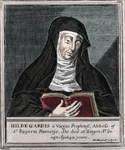 Hildegard of Bingen - Representação de Saint Hildegarde (Hildegard) (1098-1179) por Bingen" Gravura do século XIX de Unknown artist