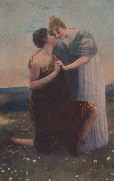 Cartão de saudação histórico com motivo histórico, mulher e guerreira da Idade Média de Unknown artist