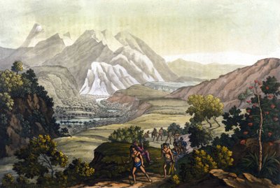 Humboldt e Bonpland atravessam a montanha de Quindiu em cadeiras de transporte. Da viagem aos Andes de Alexander Von Humboldt (Alexandre de Humboldt de Unknown artist