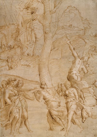Cena de caça (anverso); dois estudos de um par de deuses do rio reclinados (), uma frente de sarcófago () verso de Unknown artist