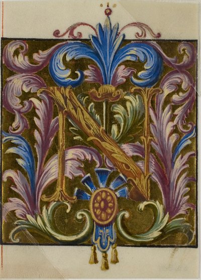 Inicial "N" iluminada com folhas de acanto de um livro de coro de Unknown artist
