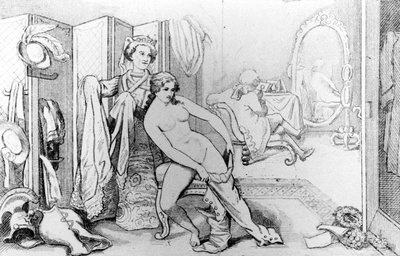 Ilustração representando Casanova e uma mulher nua - na "História da minha vida" de Casanova. Bruxelas 1872. de Unknown artist