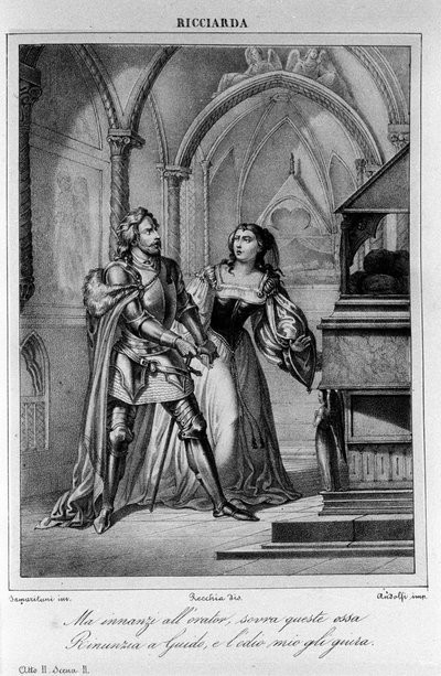 Ilustração para a Cena 2 do Acto II de "Ricciarda" do poeta e dramaturgo italiano Ugo Foscolo (1778-1827) Século XIX de Unknown artist