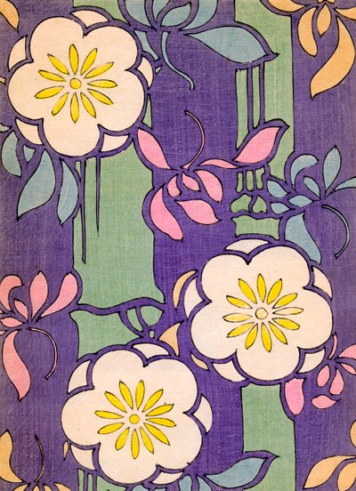 Ilustração de Flores em fundo de lavanda e verde de Unknown artist