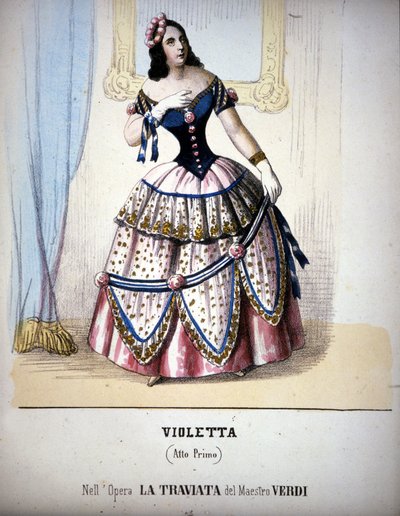 Ilustração da personagem de Violetta Valéry na "Traviata" de Giuseppe Verdi. Gravura do século XIX. de Unknown artist