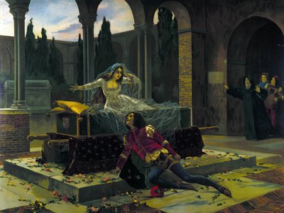 Ilustração da última cena do ballet "Romeu e Julieta" de Piotr ou Petr Ilyich Tchaikovsky (ou Tchaikovsky ou Ciajkovskij ou Tchaikowsky de Unknown artist