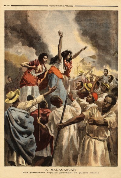 Em Madagáscar, a princesa real (irmã e tia da rainha) prega a guerra santa contra a França. Gravação no "Le petit journal" 9/09/1894. A coleção de Selva. de Unknown artist