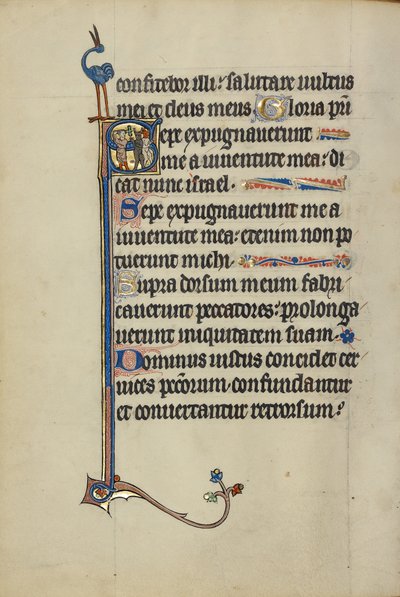 Inicial S: Um homem com uma cruz a afugentar dois demónios de Unknown artist