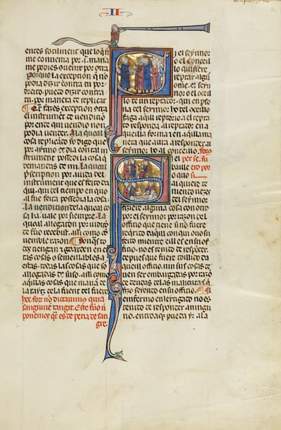 Inicial S: Um advogado de pé diante de um grupo de homens; Initial S: Um advogado com clientes diante de um juiz e um juiz, advogado e clientes no leito de um homem de Unknown artist