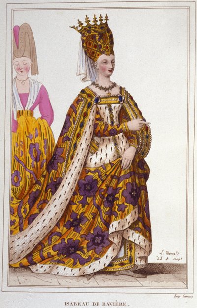 Isabeau (Isabelle, Elisabeth) da Baviera (1371-1435). Rainha de França. Gravura de 1830. de Unknown artist