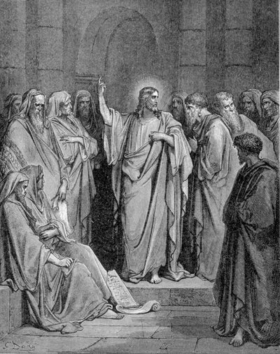 Jesus Cristo na sinagoga. De acordo com o Evangelho segundo São Lucas. de Unknown artist