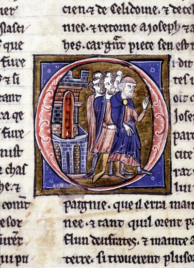 José de Arimatéia (Arimathee) e sua sequela. Manuscrito: Conquista do Santo Graal, escrito 717 anos após a paixão do nosso senhor. Bibliotheque municipale de Rennes, ms. 255 (Coleção de romances da Távola Redonda); Paris de Unknown artist