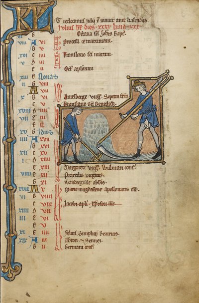 Página do calendário de julho; Corte de relva de Unknown artist