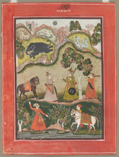 Kanhara Ragini: Canção de inspiração para Krishna para matar o elefante demônio, da série Ragamala de Unknown artist