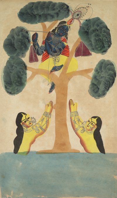 Krishna rouba as roupas das vaqueiras (Gopis) (reto) de Unknown artist
